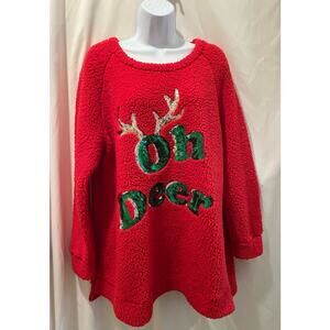 "OH DEER" Sequin Faux Sherpa Christmas Sweater - Size XL